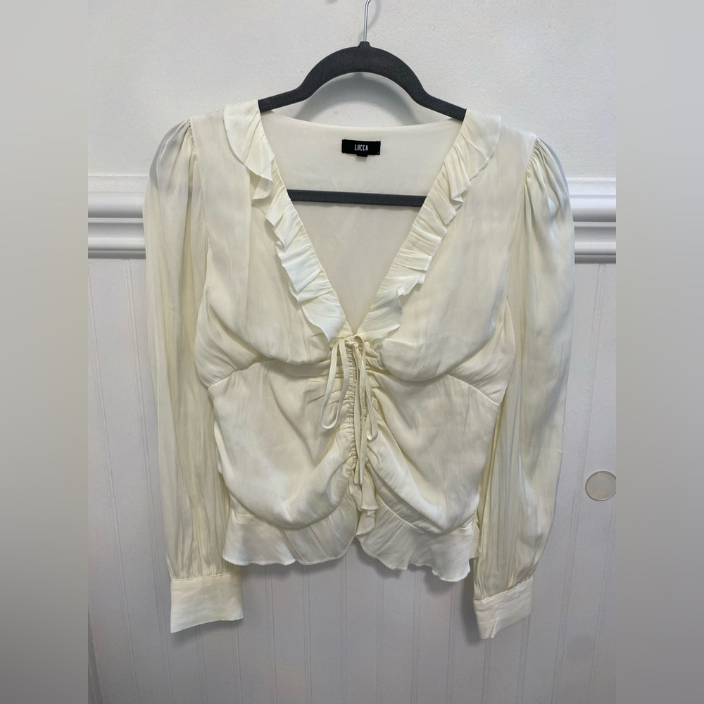 Elegant Cream Ruffled Ruched Blouse